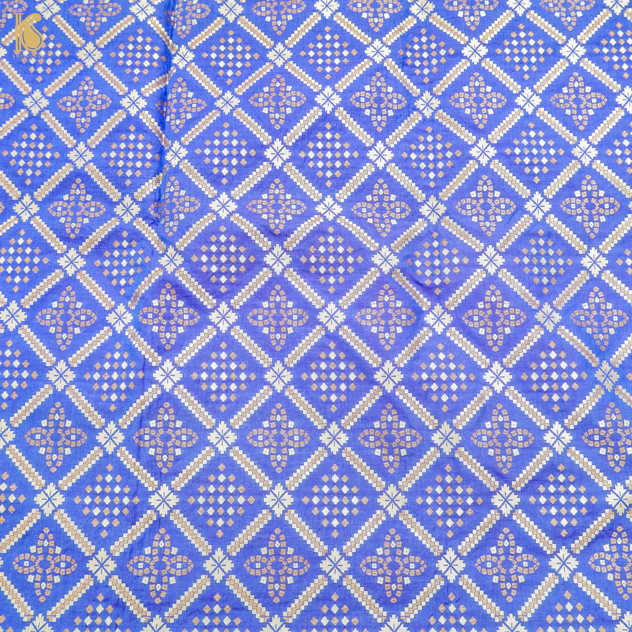 Royal Blue Pure Katan Silk Banarasi Blouse Fabric - Khinkhwab