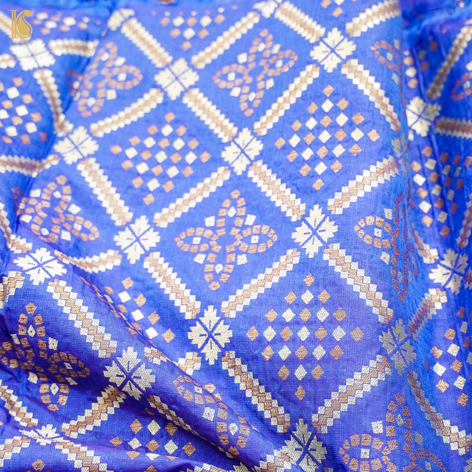 Royal Blue Pure Katan Silk Banarasi Blouse Fabric - Khinkhwab