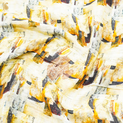 Lemon Yellow Pure Linen Silk Handloom Banarasi Fabric - Khinkhwab