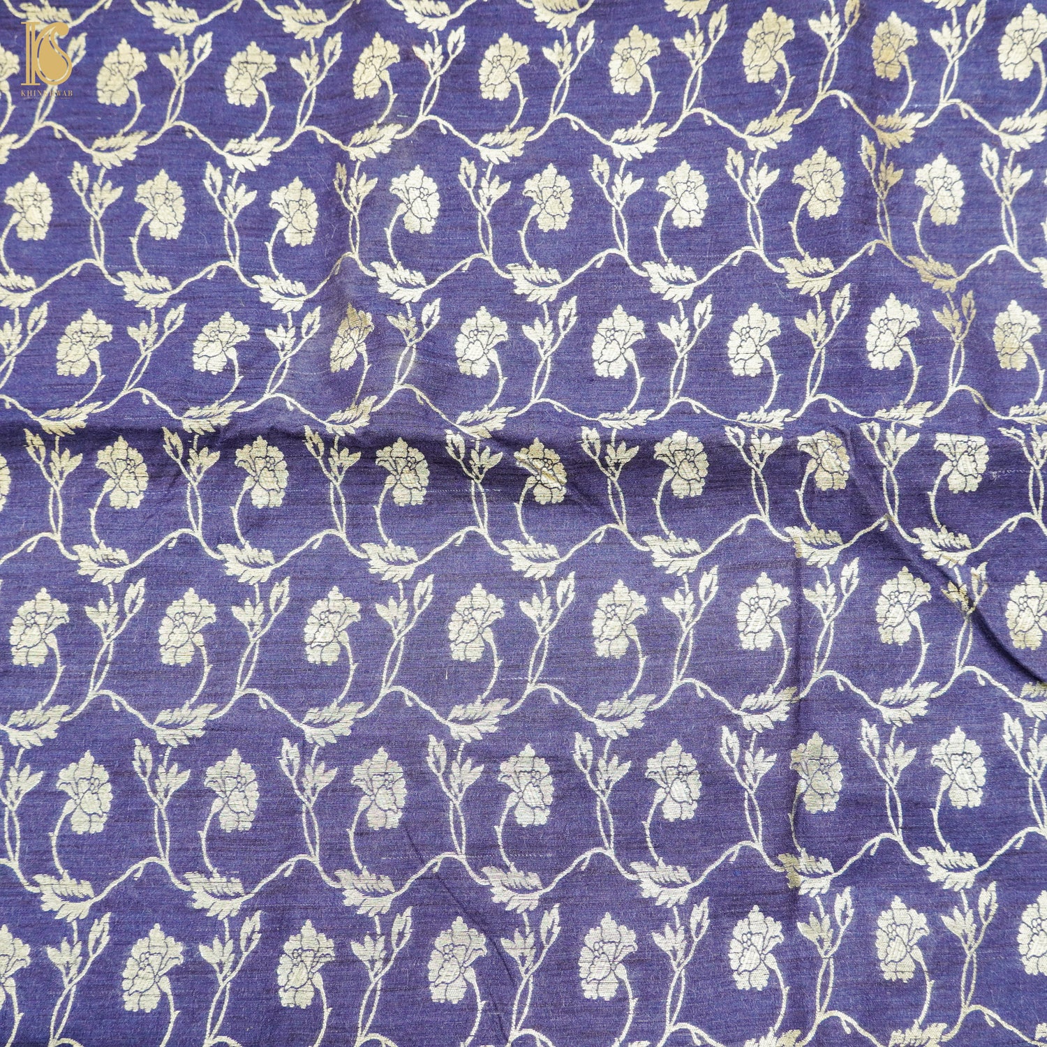 Midnight Blue Pure Raw Silk Banarasi Fabric - Khinkhwab