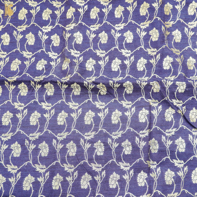 Midnight Blue Pure Raw Silk Banarasi Fabric - Khinkhwab