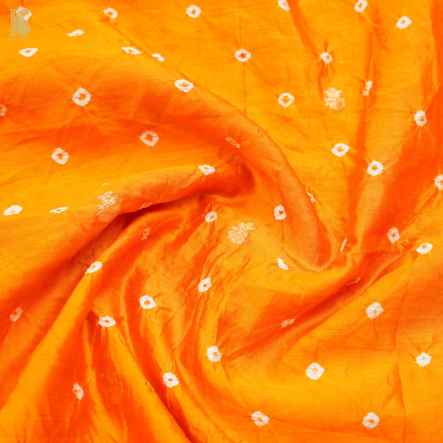 Orange Pure Chiniya Silk Banarasi Bandhani Fabric - Khinkhwab