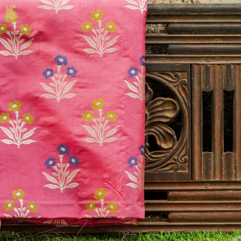 Onion Pink Pure Katan Silk Banarasi Blouse Fabric - Khinkhwab