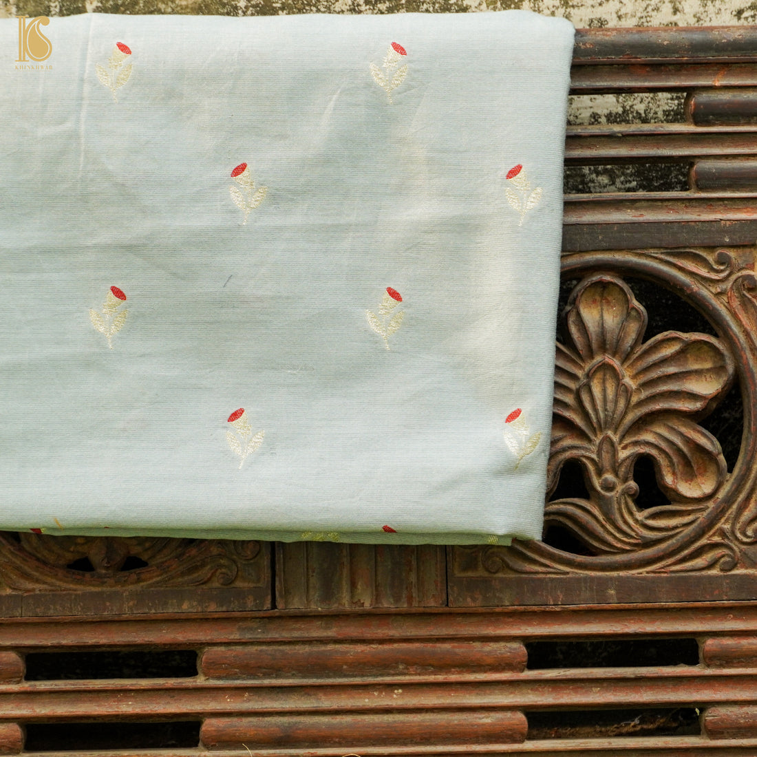 Powder Blue Pure Cotton Silk Banarasi Fabric - Khinkhwab