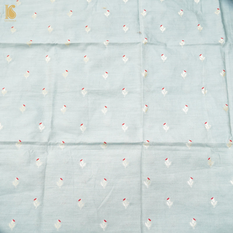 Powder Blue Pure Cotton Silk Banarasi Fabric - Khinkhwab