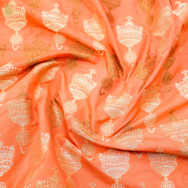 Persimmon Orange Pure Katan Silk Banarasi Fabric - Khinkhwab