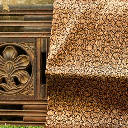 Black &amp; Gold Pure Katan Silk Banarasi Brocade Fabric - Khinkhwab