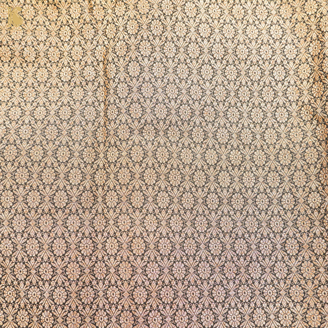 Black & Gold Pure Katan Silk Banarasi Brocade Fabric - Khinkhwab