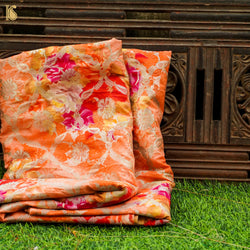 Peach Pure Cotton Silk Banarasi Print Fabric - Khinkhwab