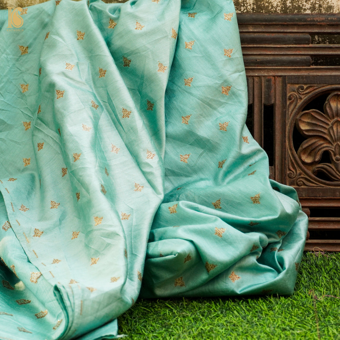 Shadow Green Pure Cotton Silk Banarasi Fabric - Khinkhwab