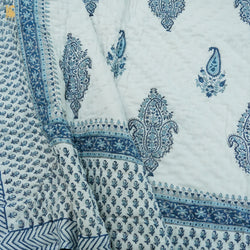 White Pure Muslin Single Bed Hand BLock Jaipur Razai - Khinkhwab