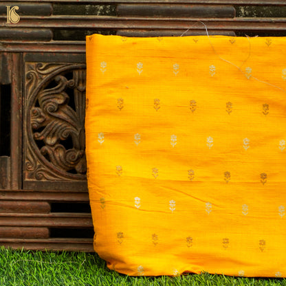 Yellow Pure Raw Silk Banarasi Fabric - Khinkhwab