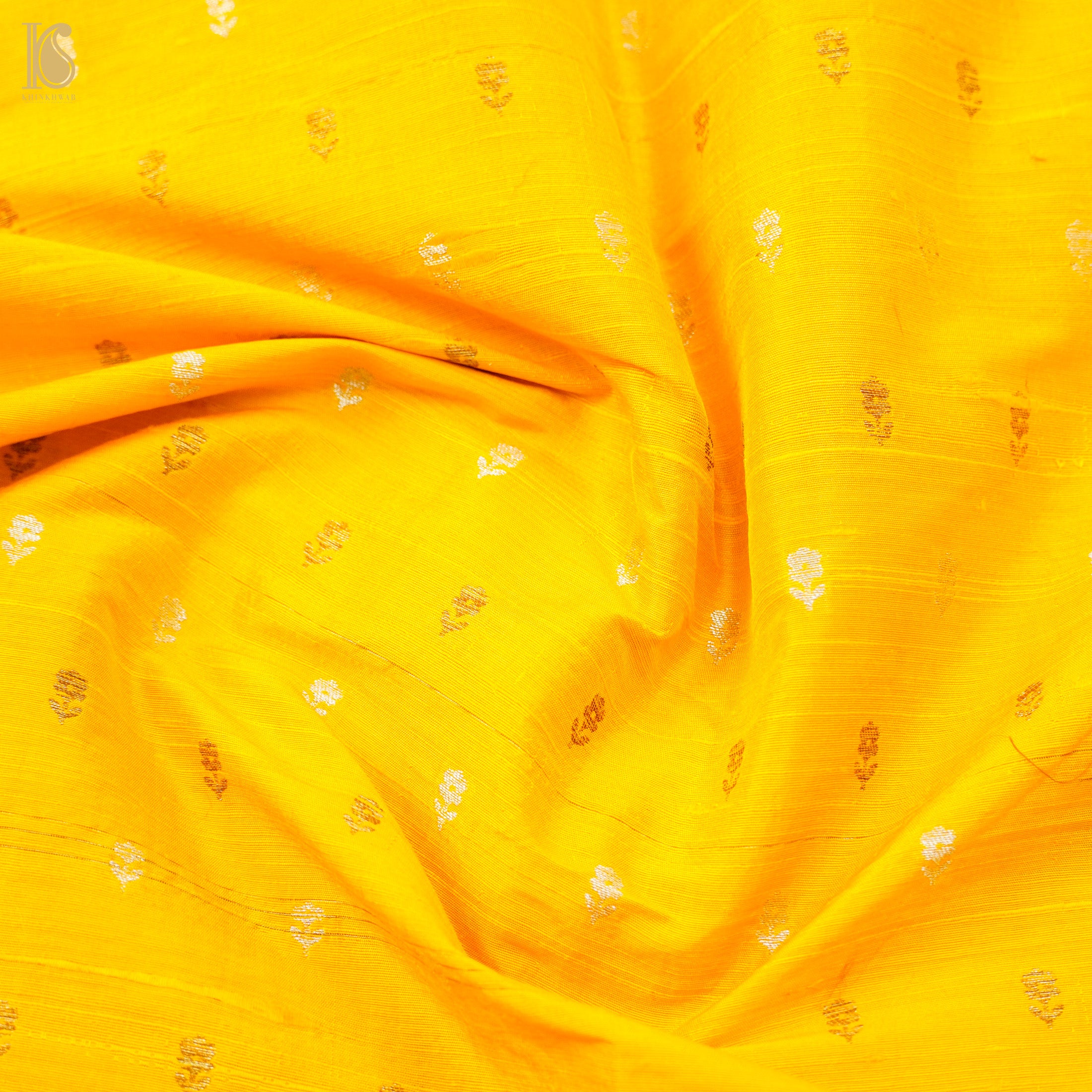 Yellow Pure Raw Silk Banarasi Fabric - Khinkhwab