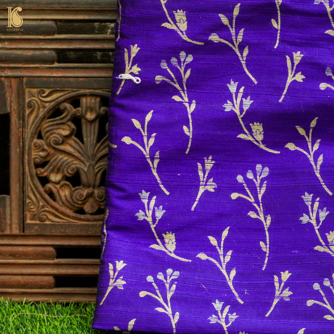 Royal Blue Pure Raw Silk Banarasi Fabric - Khinkhwab
