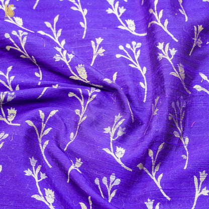 Royal Blue Pure Raw Silk Banarasi Fabric - Khinkhwab