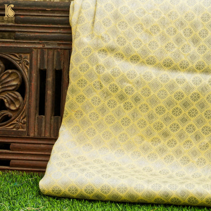 Lemon Yellow Pure Moonga Silk Handloom Banarasi Fabric - Khinkhwab