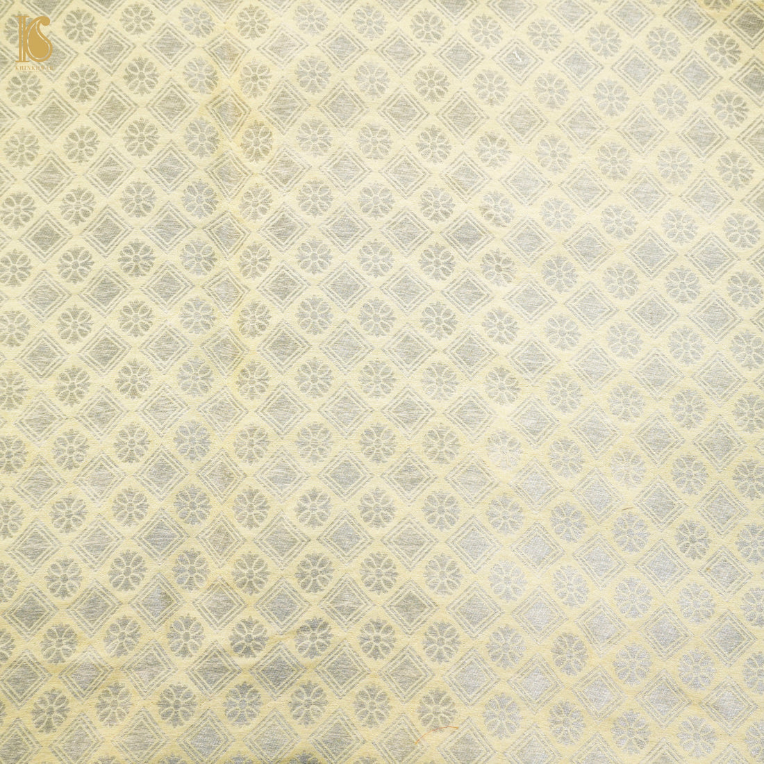 Lemon Yellow Pure Moonga Silk Handloom Banarasi Fabric - Khinkhwab