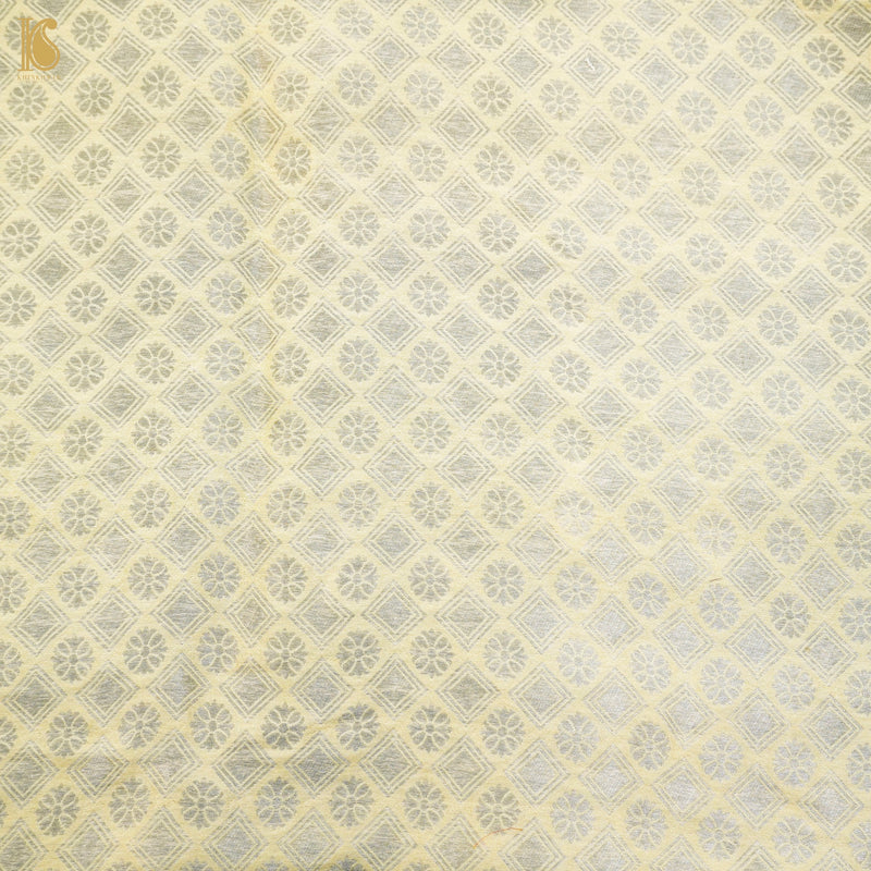 Lemon Yellow Pure Moonga Silk Handloom Banarasi Fabric - Khinkhwab
