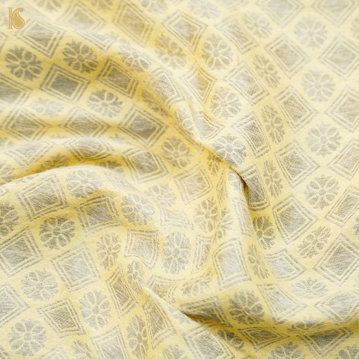 Lemon Yellow Pure Moonga Silk Handloom Banarasi Fabric - Khinkhwab