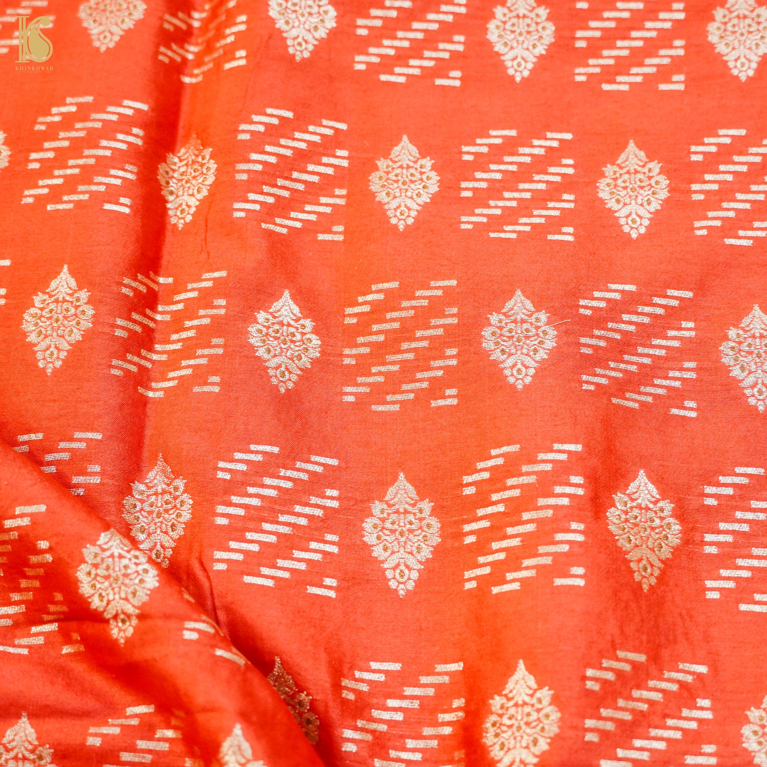 Red Pure Cotton Silk Banarasi Fabric - Khinkhwab