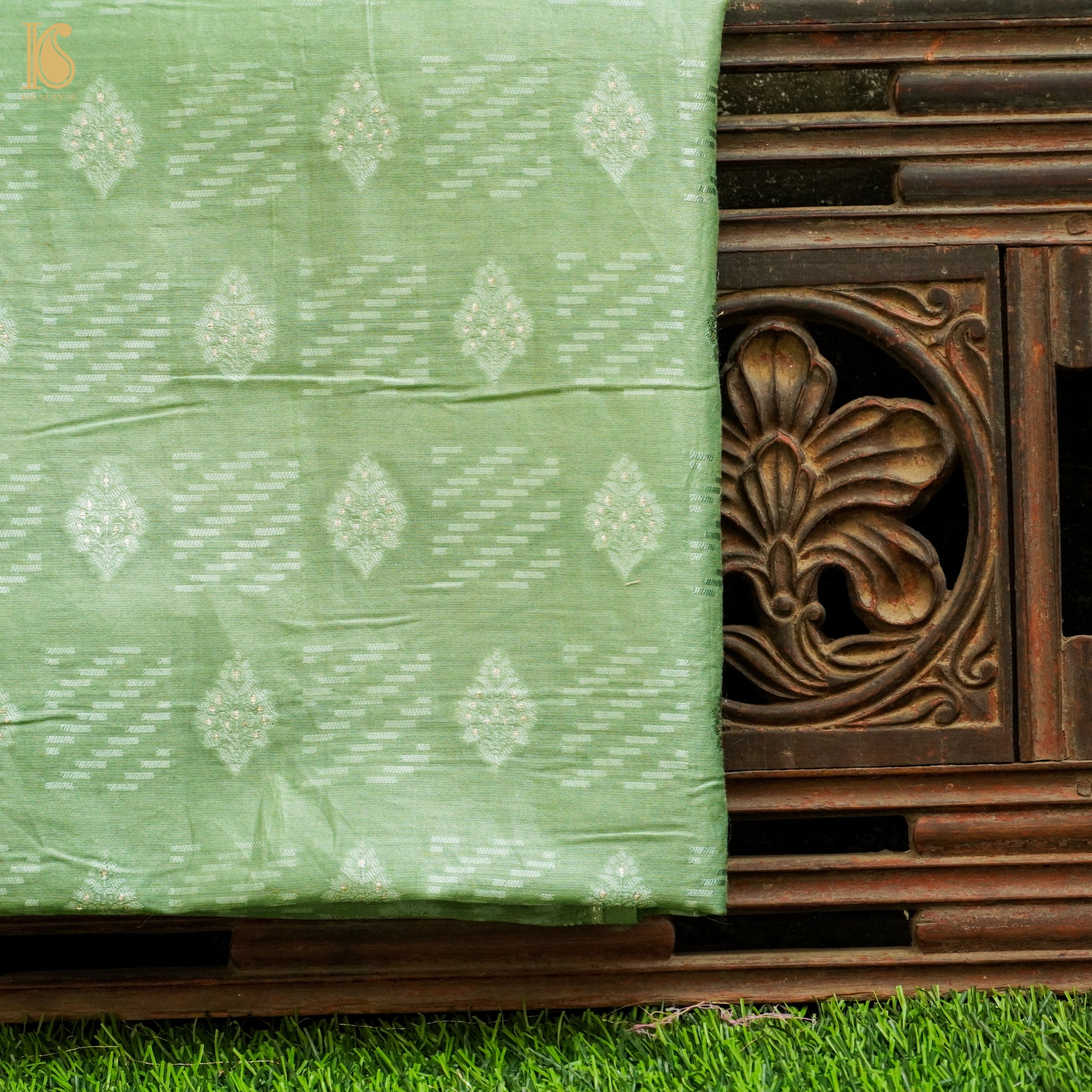 Green Pure Cotton Silk Banarasi Fabric - Khinkhwab