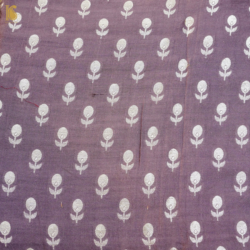 Taupe Grey Pure Cotton Silk Banarasi Fabric - Khinkhwab