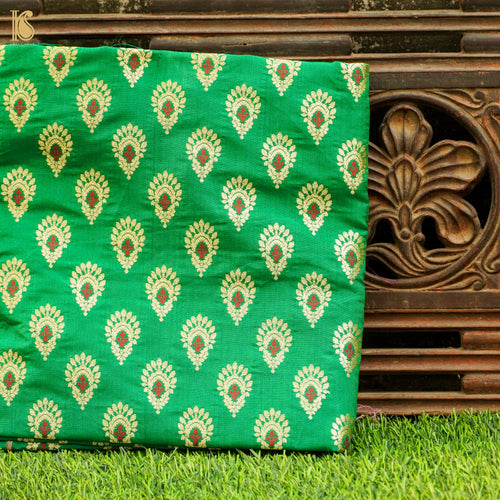 Green Pure Katan Silk Banarasi Fabric - Khinkhwab