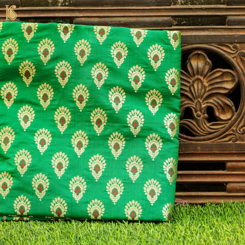 Green Pure Katan Silk Banarasi Fabric - Khinkhwab