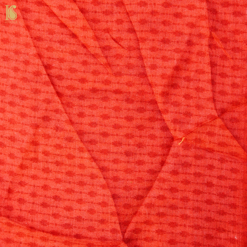 White & Red Pure Cotton Silk Print Pashmina Saree - Khinkhwab
