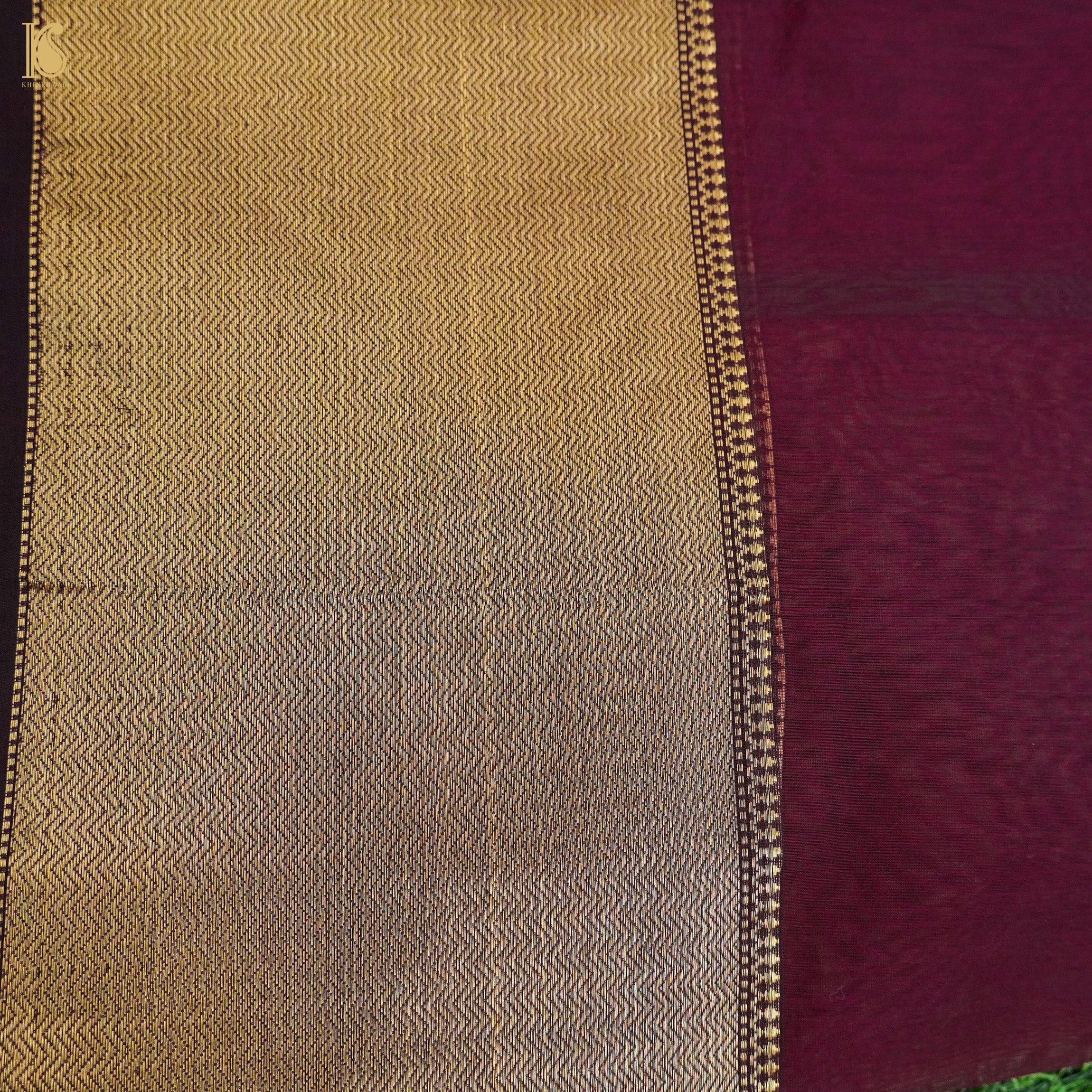 Sandrift Brown Handwoven Pure Cotton Silk Maheshwari Saree - Khinkhwab