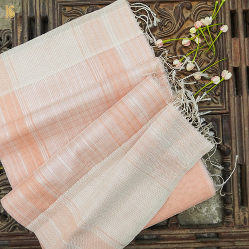 Dawn Pink Handwoven Pure Cotton Silk Maheshwari Saree - Khinkhwab