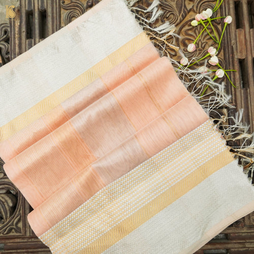 Peach Handwoven Pure Cotton Silk Maheshwari Saree - Khinkhwab