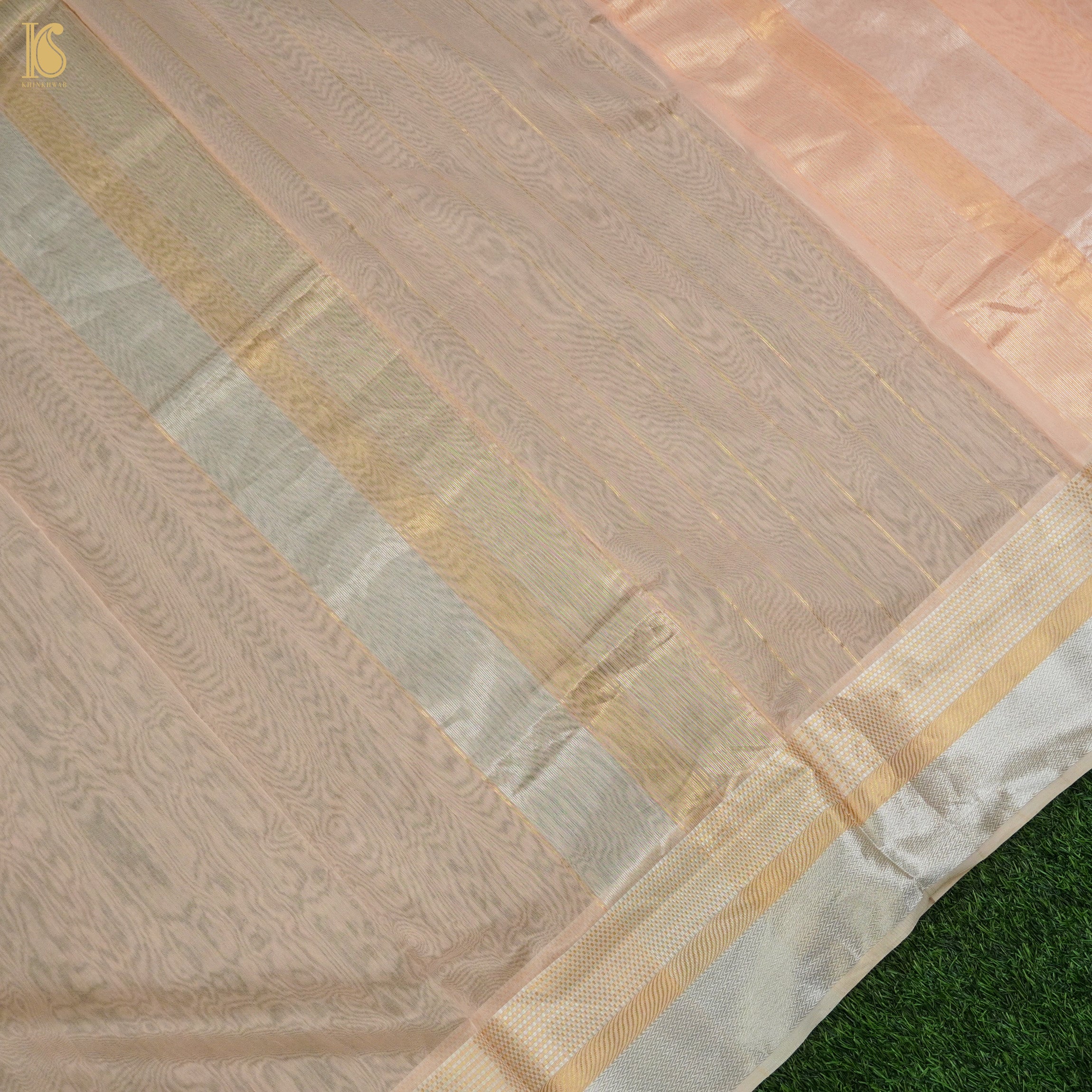 Peach Handwoven Pure Cotton Silk Maheshwari Saree - Khinkhwab