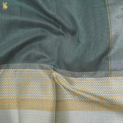 Breaker Bay Grey Handwoven Pure Cotton Silk Maheshwari Saree - Khinkhwab