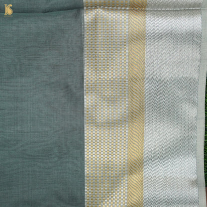 Breaker Bay Grey Handwoven Pure Cotton Silk Maheshwari Saree - Khinkhwab