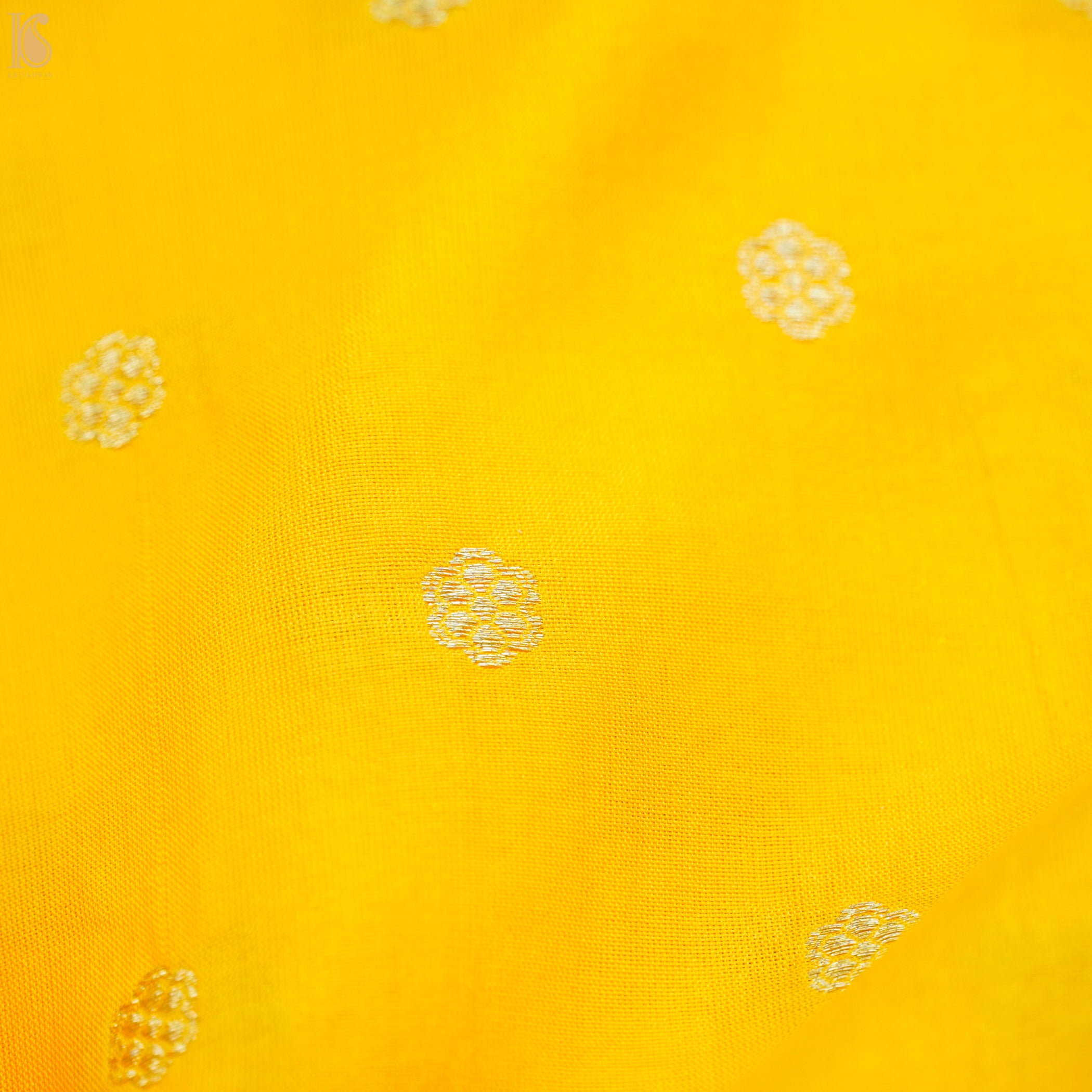 Gold Yellow Pure Katan Silk Banarasi Fabric - Khinkhwab