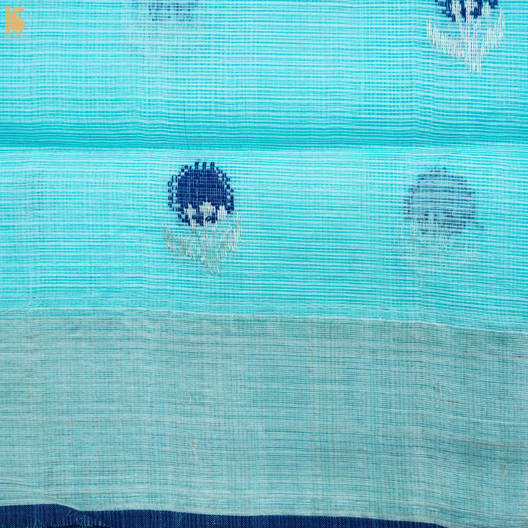 Handwoven Blue Real Zari Kota Blouse FLower Fabric - Khinkhwab