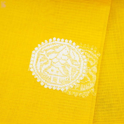 Handwoven Real Zari Kota Yellow Fabric - Khinkhwab