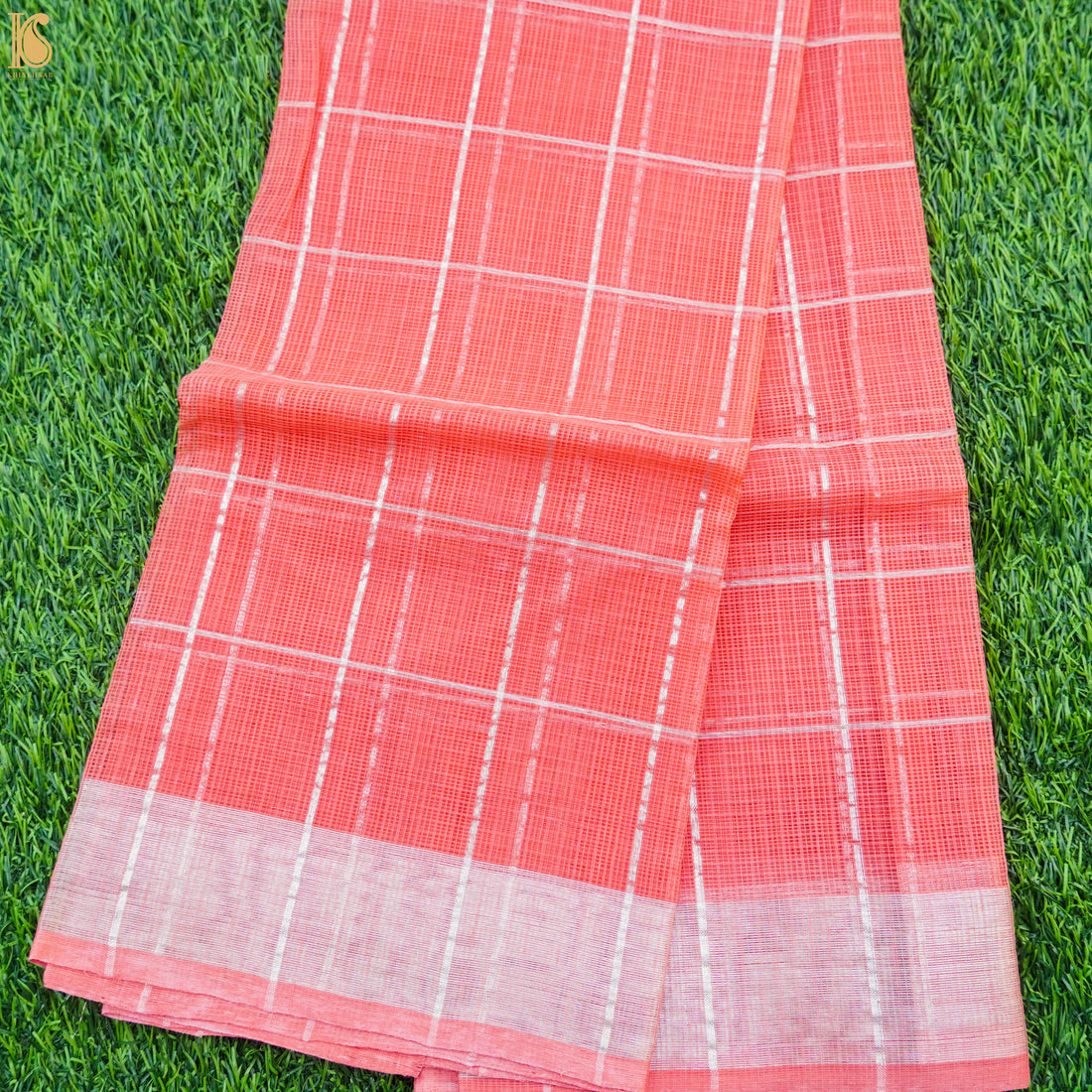 Handwoven Real Zari Kota Blouse Check Fabric - Khinkhwab