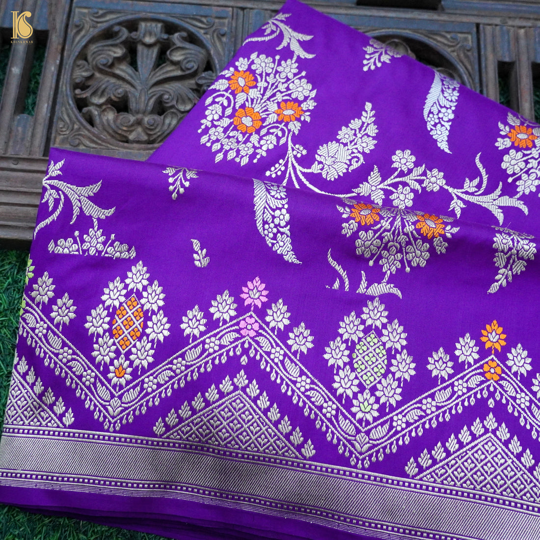 Purple Handloom Banarasi Pure Katan Silk Kadwa Jaal Saree - Khinkhwab