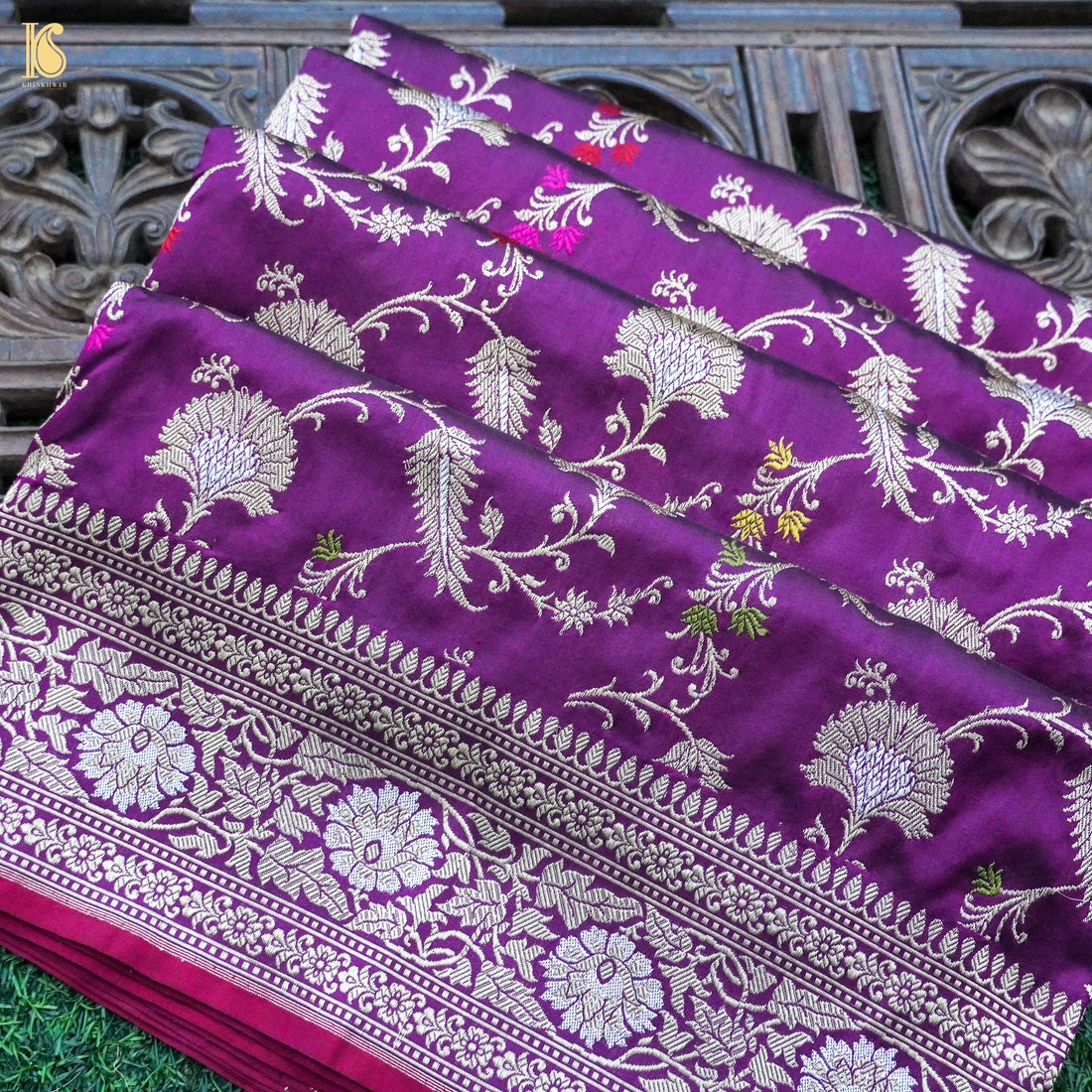 Seance Purple Handloom Banarasi Pure Katan Silk Kadwa Saree - Khinkhwab