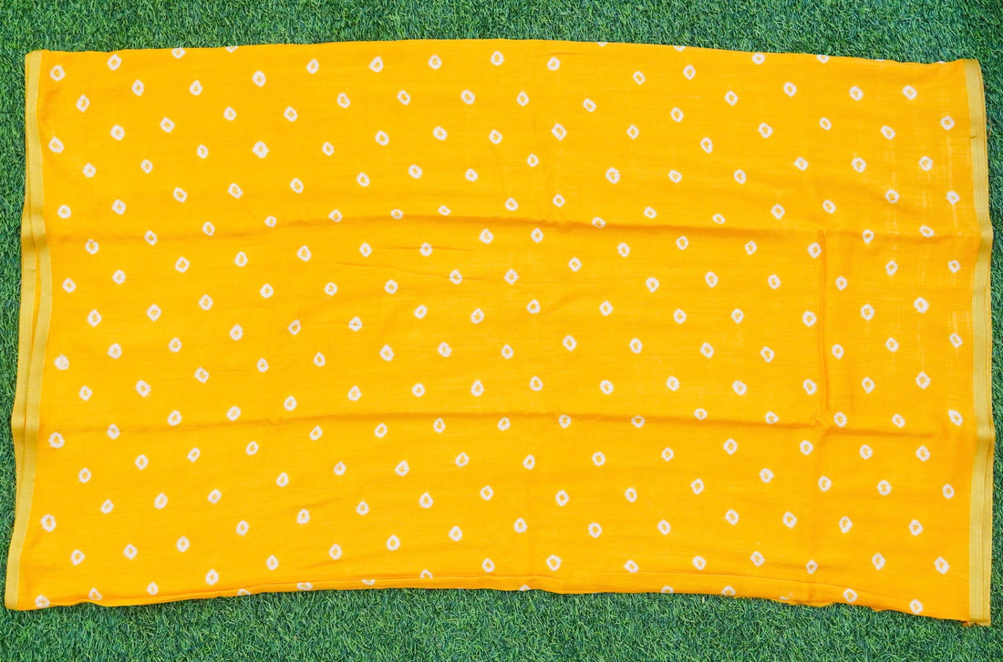 Turbo Yellow Pure Moonga Silk Handloom Bandhani Banarasi Fabric - Khinkhwab