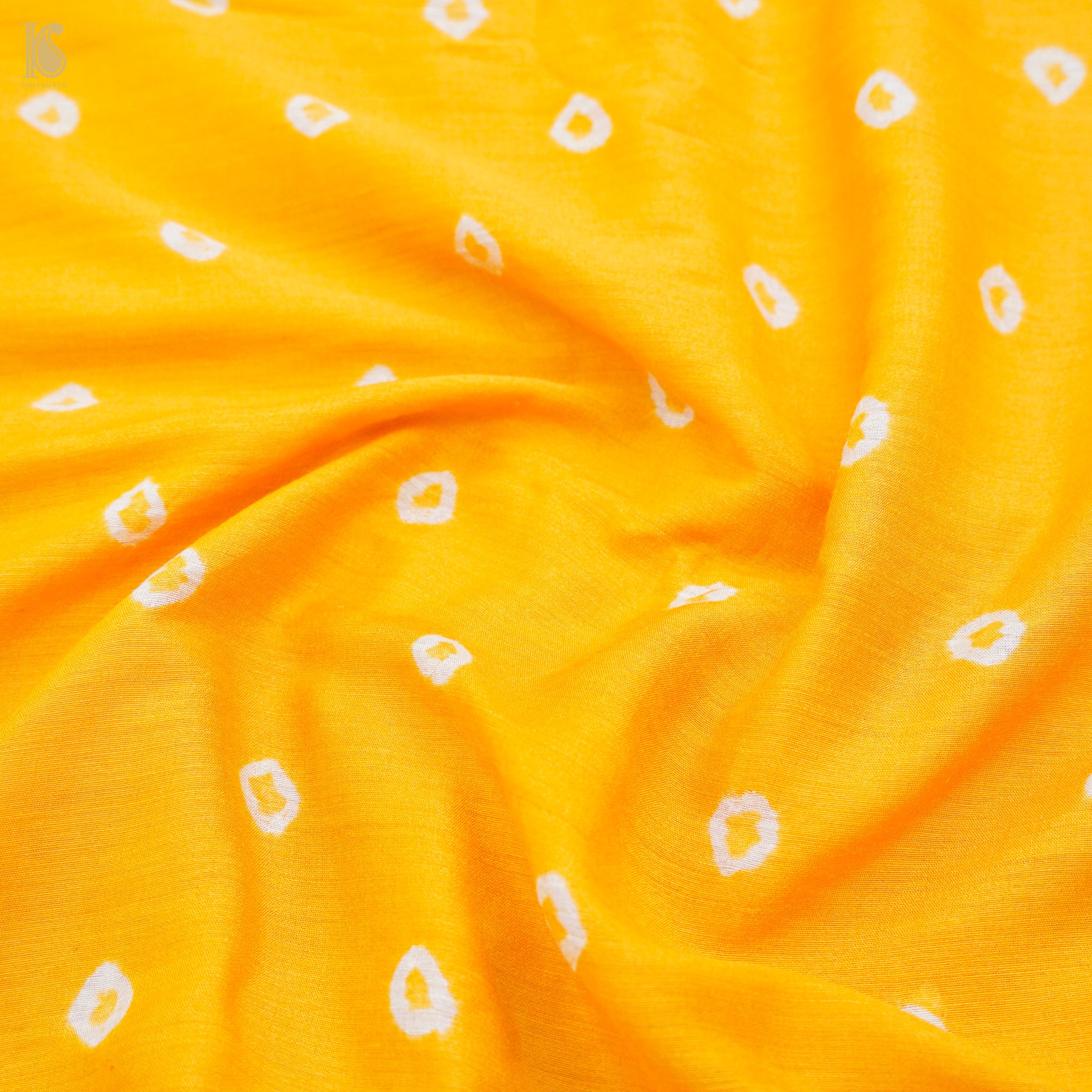 Turbo Yellow Pure Moonga Silk Handloom Bandhani Banarasi Fabric - Khinkhwab