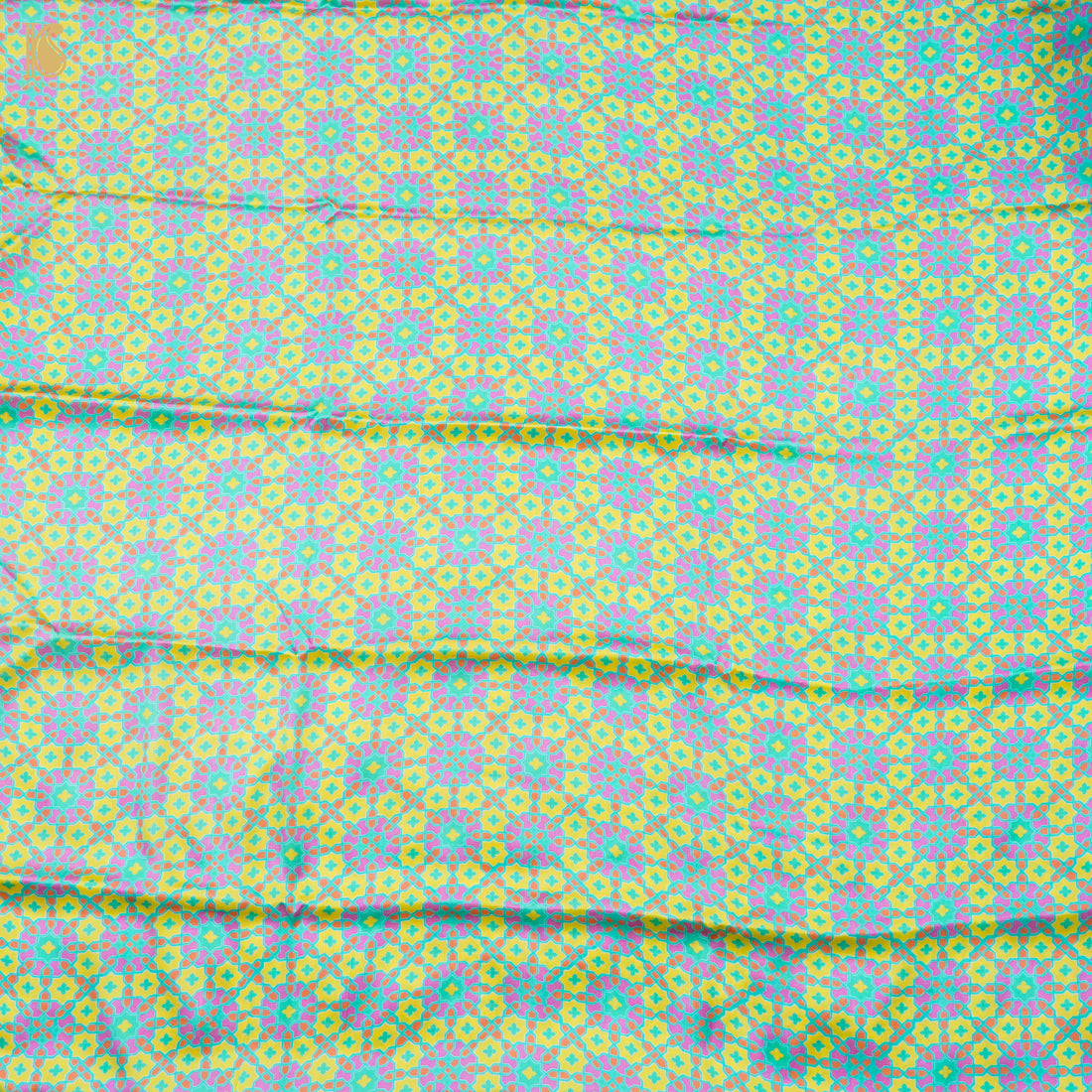 NİLÜFER - Blue & Yellow Pure Sateen Silk Print Fabric - Khinkhwab