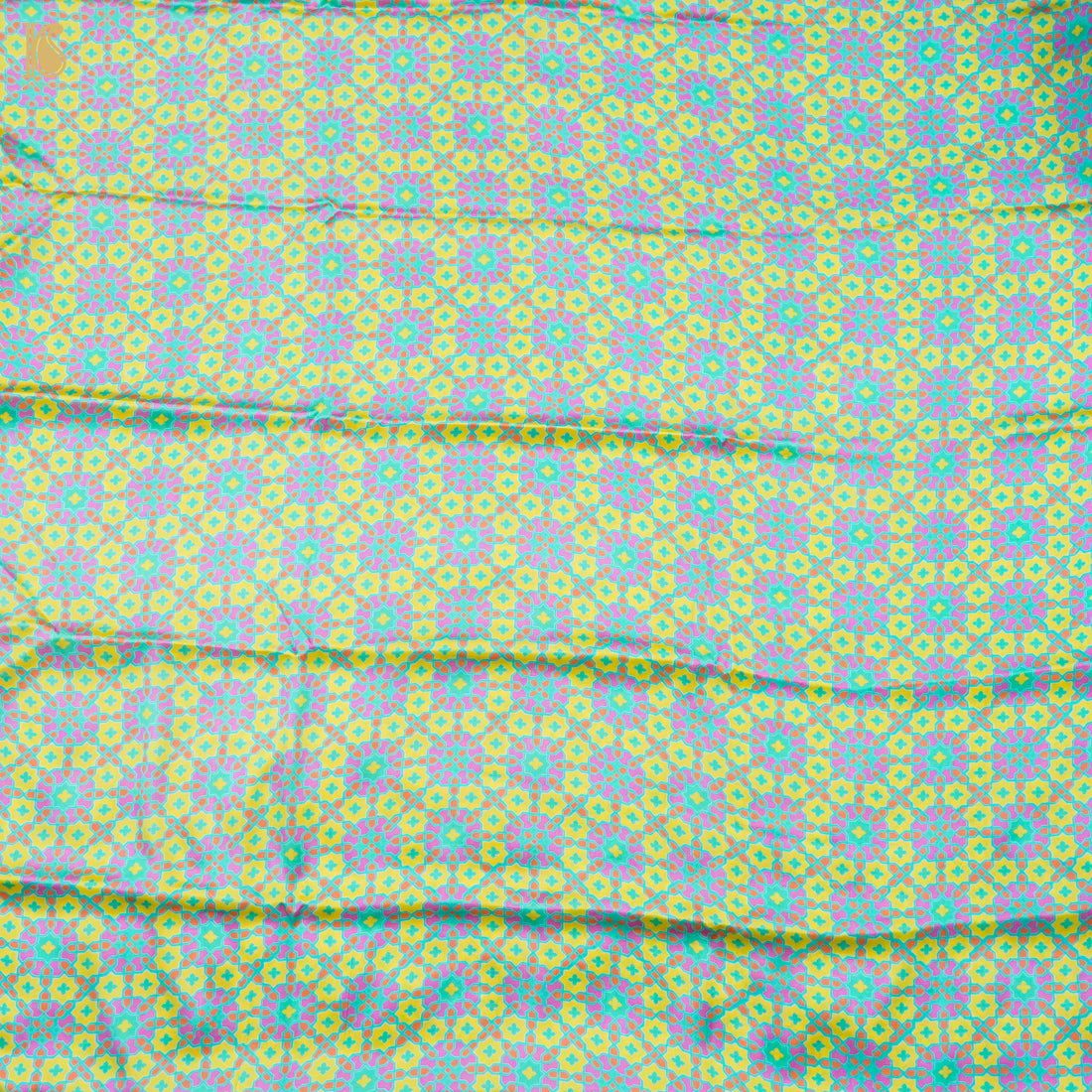 NİLÜFER - Blue &amp; Yellow Pure Sateen Silk Print Fabric - Khinkhwab