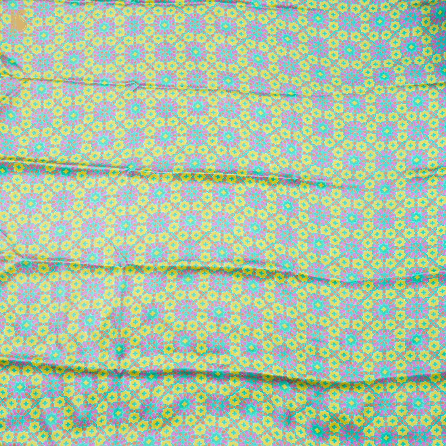 NİLÜFER - Blue &amp; Yellow Pure Sateen Silk Print Fabric - Khinkhwab