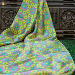 NİLÜFER - Blue & Yellow Pure Sateen Silk Print Fabric - Khinkhwab