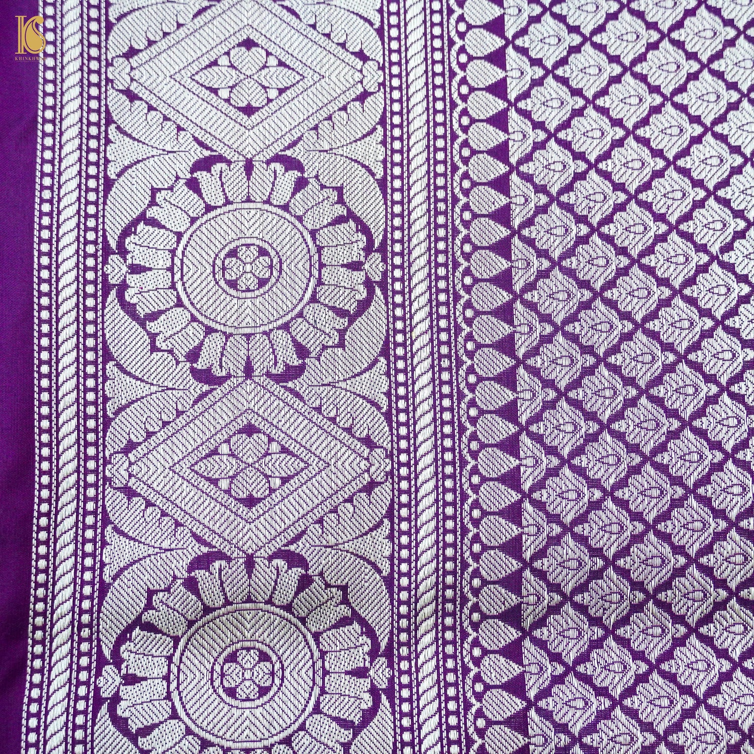 Honey Flower Purple Handloom Banarasi Pure Katan Silk Kadwa Saree - Khinkhwab