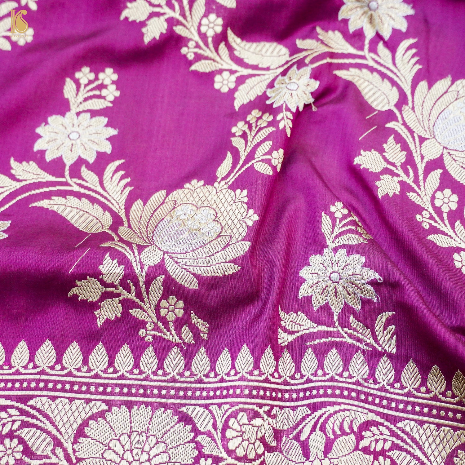 Red Violet Handloom Banarasi Pure Katan Silk Kadwa Jaal Saree - Khinkhwab