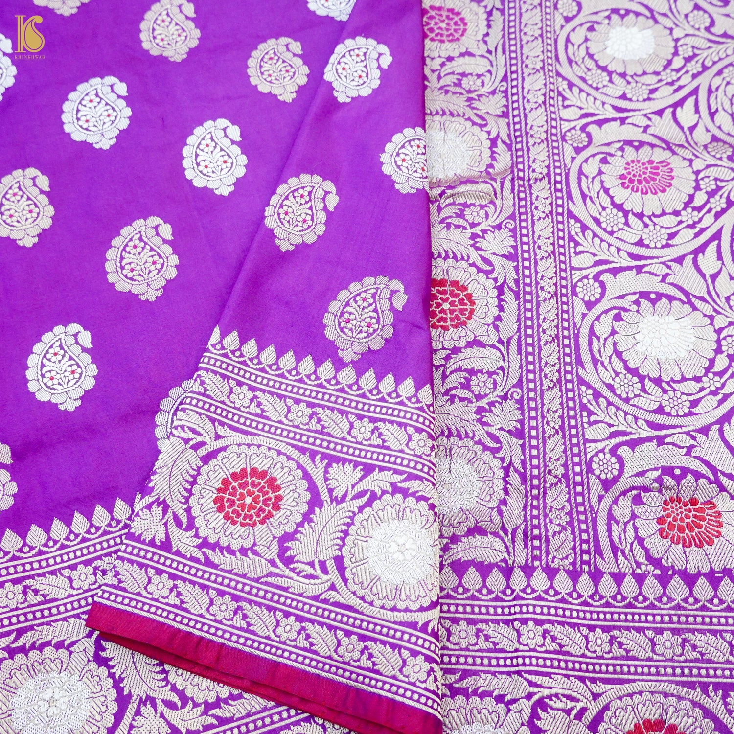 Purple Handloom Banarasi Pure Katan Silk Kadwa Saree - Khinkhwab